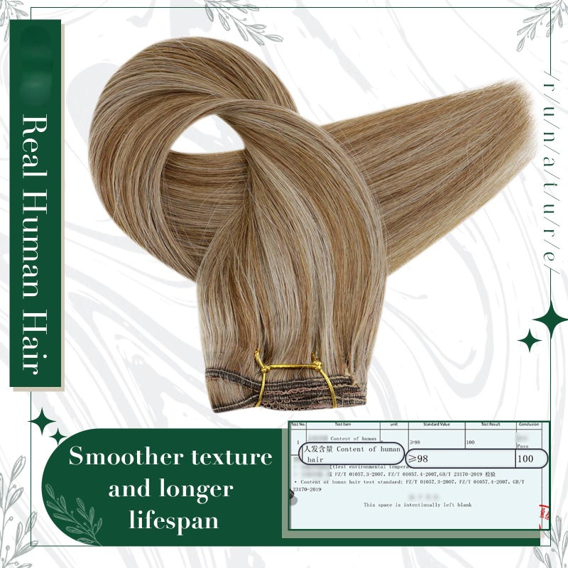 RUNATURE Blonde Clip in Hair Extensions, Real Human Hair Clip in Extensions, Remy Hair Extensions Clip Ins, Add Hair Volume, 14 Inch 50g 3pcs #10P16 Dark Blonde Highlight Caramel Blonde - Image 4